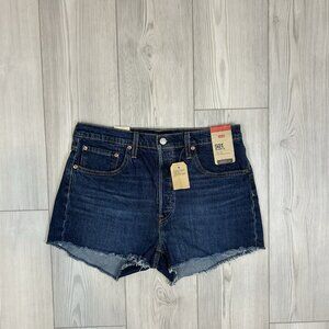 NWT Levis 501 Premium Jean Shorts Women’s Cut Size 32 Medium Wash Denim Raw Hem